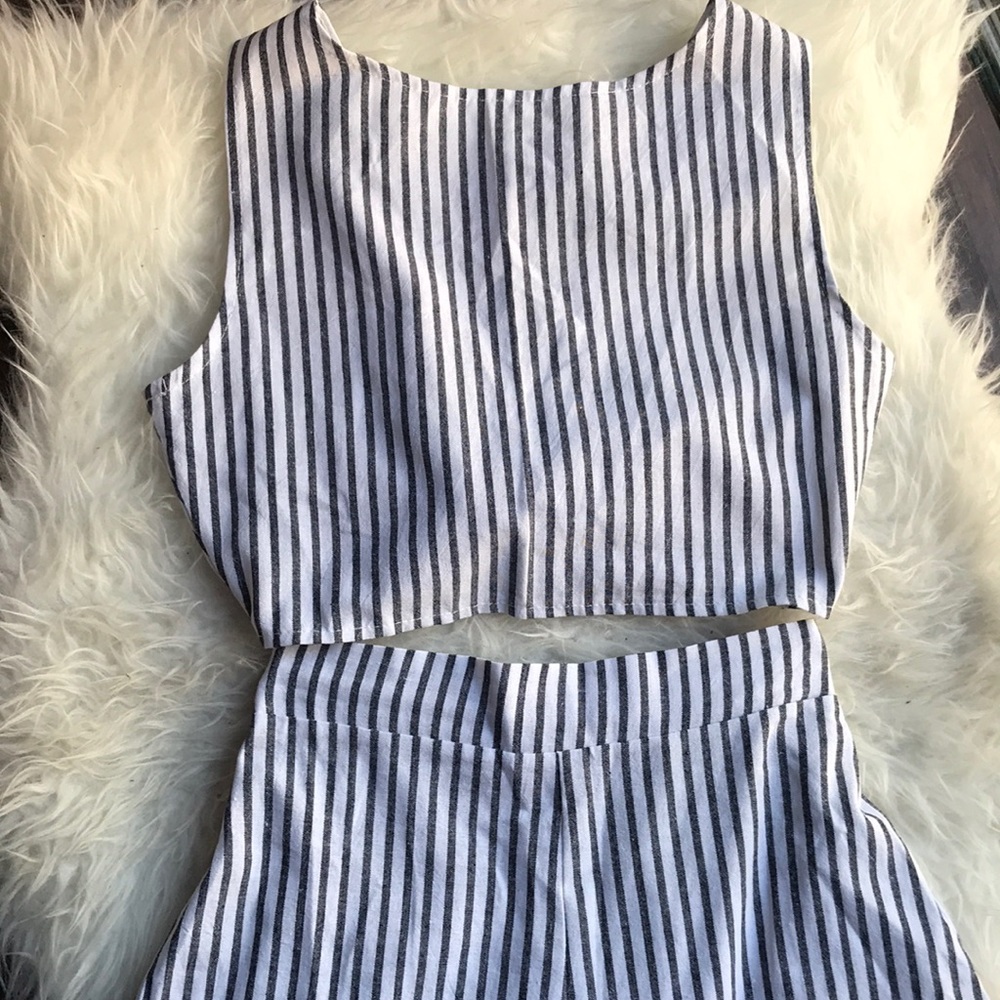 Top and Short Set- Black and White Striped
